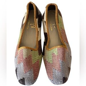 Anatolia women's handmade wool kilim loafers with leather soles in size 38